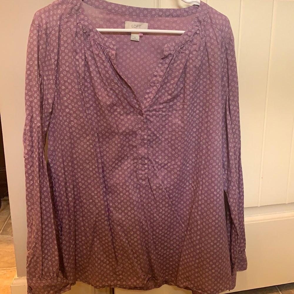 Anne Taylor Loft-Long Sleeved Blouse-Lavender-XL